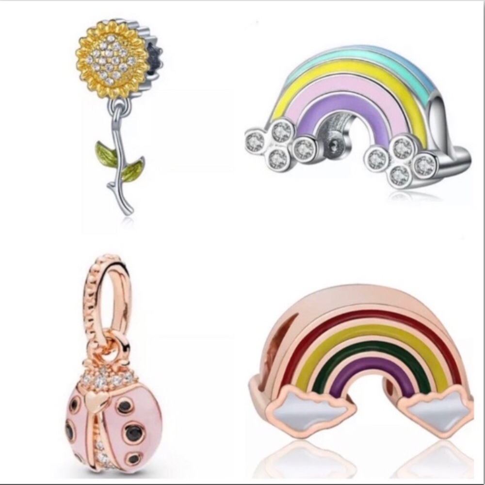 4 Rainbow Lady Bird Sunflower Bead Charm Bundle Set